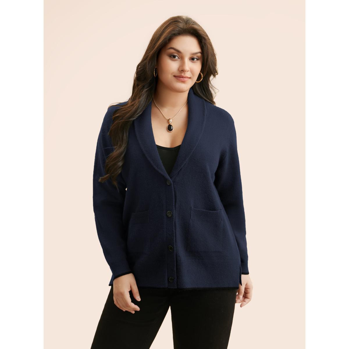 Plus Size Supersoft Essentials Solid Shawl Collar Cardigan Indigo Women Casual Loose Long Sleeve Everyday Cardigans BloomChic 14-16/1X Product Image