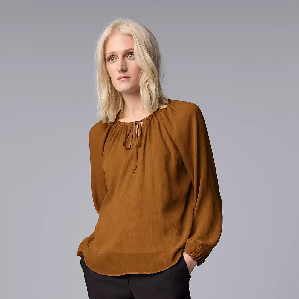 Women's Simply Vera Vera Wang Tie Front Shirred Blouse, Size: XL, Deep Red Solid Product Image