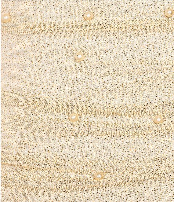 Honey and Rosie Pearl Embellished Glitter Knit Drape Neck Fitted Dress Product Image