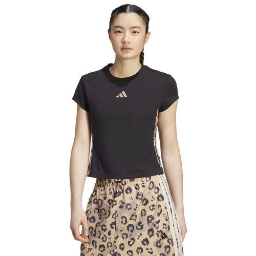 adidas Womens adidas 3-Stripes Animal Printed T-Shirt - Womens Multicolor/Grey Product Image