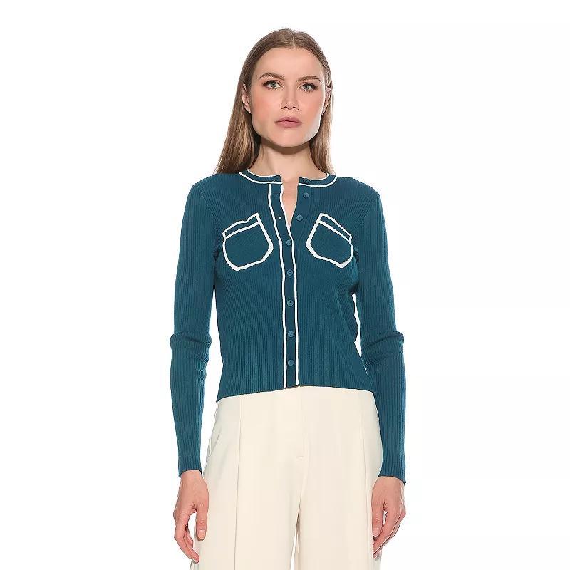 Women's ALEXIA ADMOR Clover Ribbed Knit Button Down Cardigan, Size: XS, Black Product Image