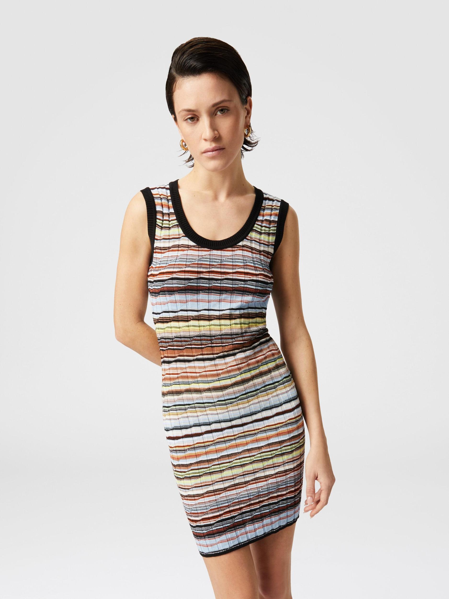 Striped ribbed cotton and viscose mini-dress with contrasting piping Product Image