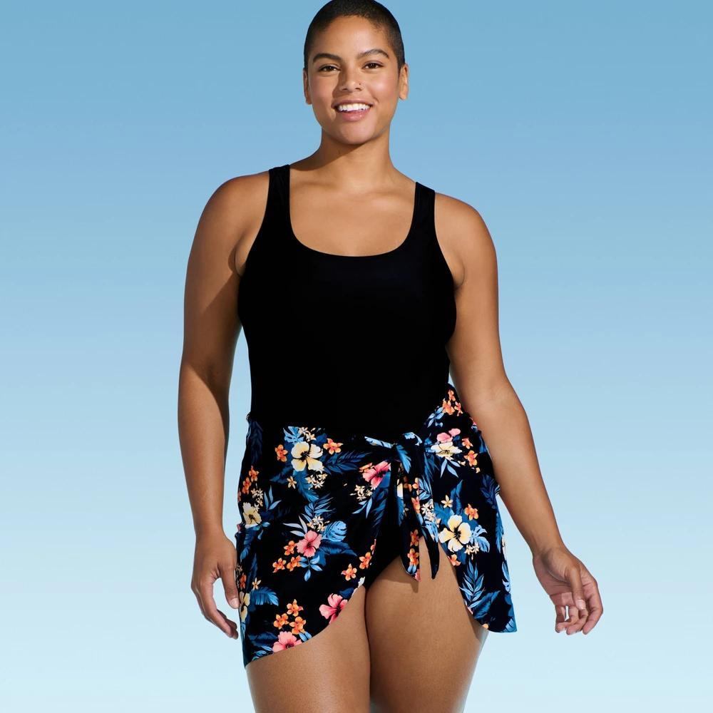 Lands' End Women's One Piece Swimsuit with Faux Pareo - Black Product Image