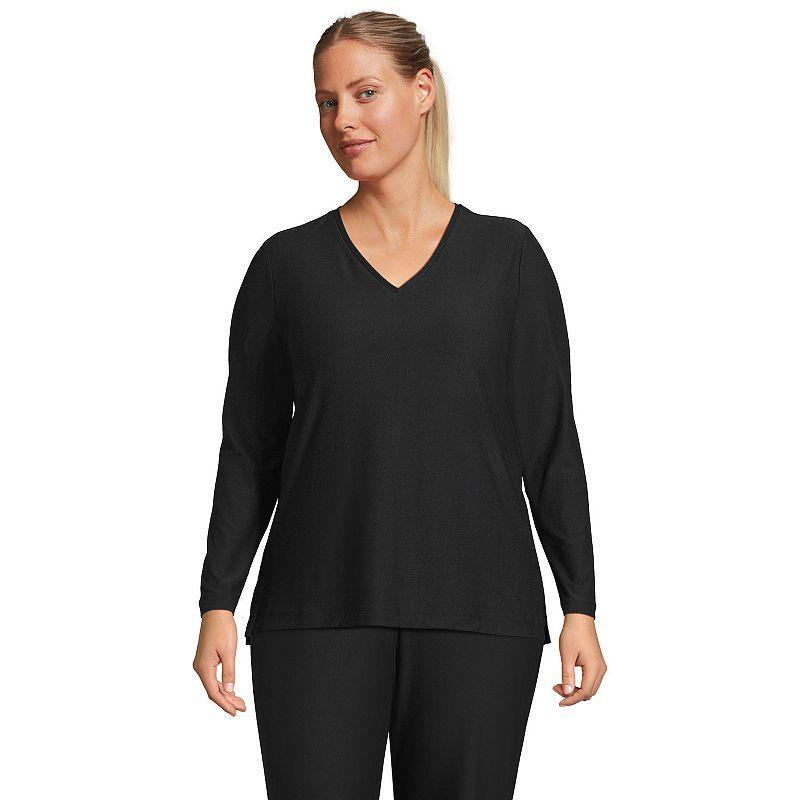 Petite Lands End Long Sleeve Performance V-Neck Top, Womens Red Geo Product Image