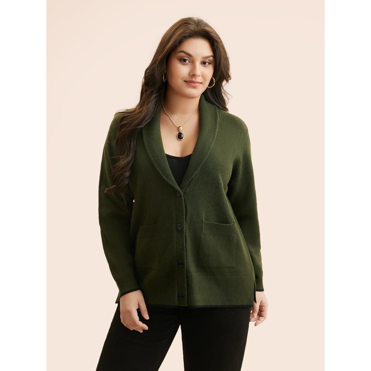 Plus Size Supersoft Essentials Solid Shawl Collar Cardigan ArmyGreen Women Casual Loose Long Sleeve Everyday Cardigans BloomChic 18-20/2X Product Image