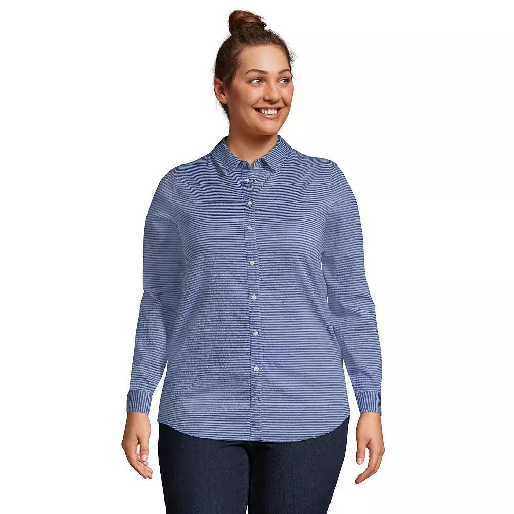 Plus Size Lands' End Reversible Boyfriend Fit Long Sleeve Tunic Top, Women's, Size: 2XL, Navy Blue Stripe Product Image