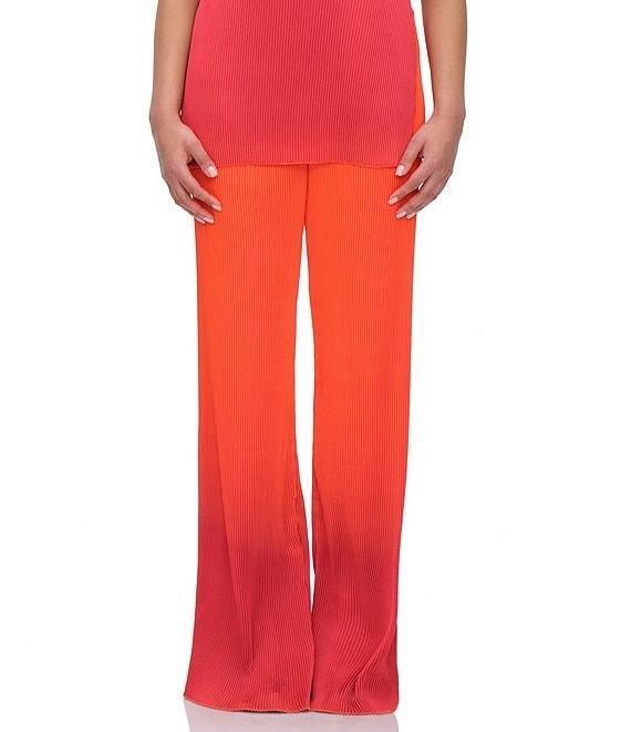 Andrea Iyamah Atti Pleated Ombre Plisse Straight Leg Pants Product Image
