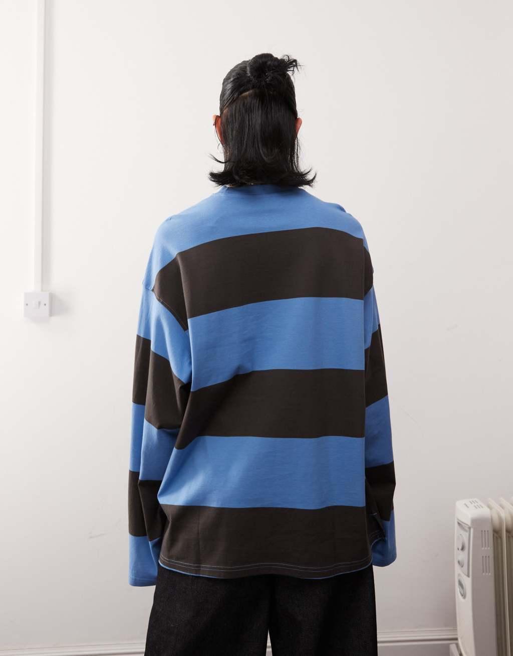 Weekday oversized long sleeve T-shirt in blue and gray stripe Product Image
