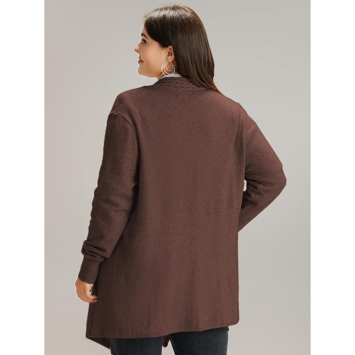 Plus Size Supersoft Essentials Textured Asymmetrical Duffle Button Cardigan DarkBrown Women Casual Loose Long Sleeve Dailywear Cardigans BloomChic 26/4X Product Image