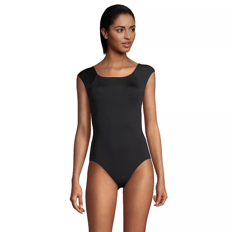Womens Lands End Mastectomy UPF 50 Tummy Control Cap Sleeve One-Piece Swimsuit Product Image