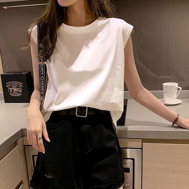 Crew Neck Plain Tank Top Product Image