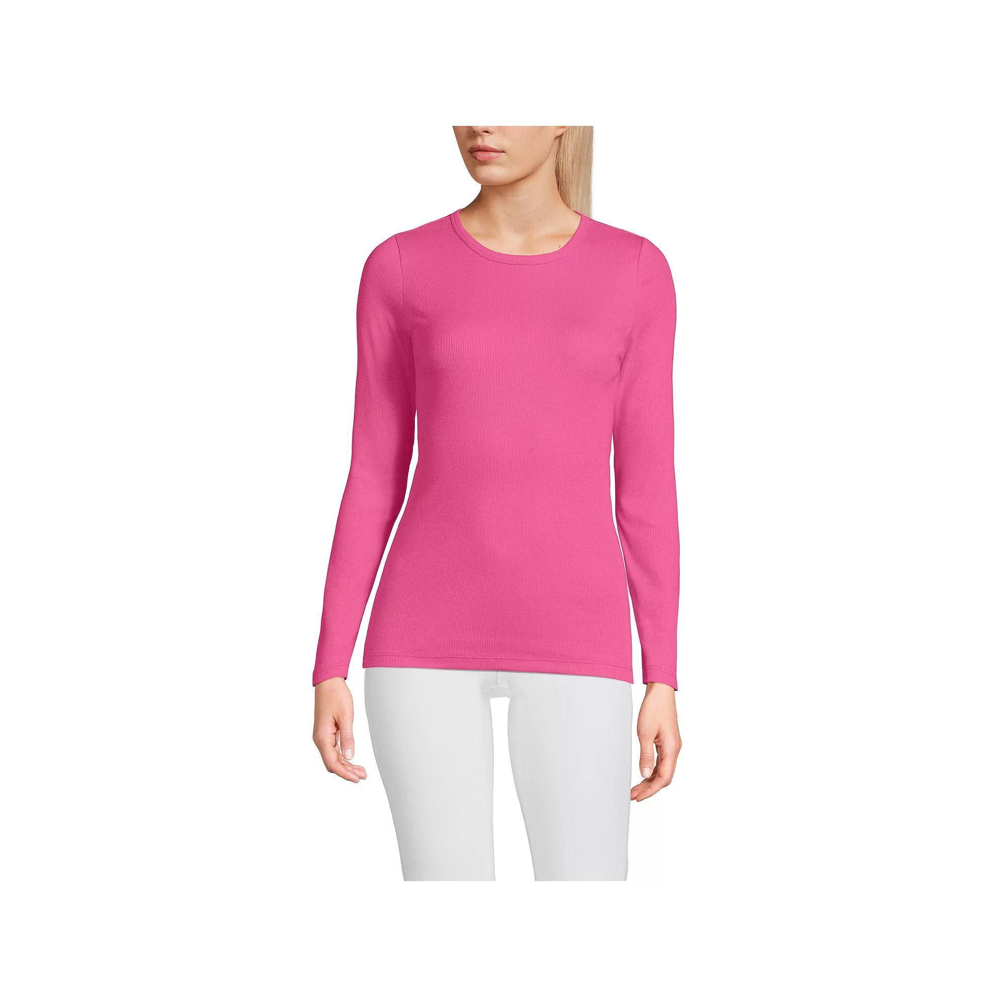 Women's Lands' End Micro Rib Tee, Size: Large, Blue Mini Stripe Product Image