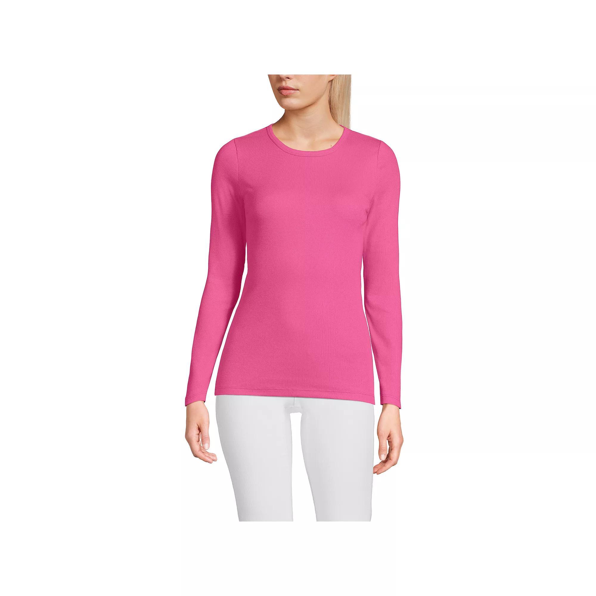 Women's Lands' End Micro Rib Tee, Size: Large, Blue Mini Stripe Product Image