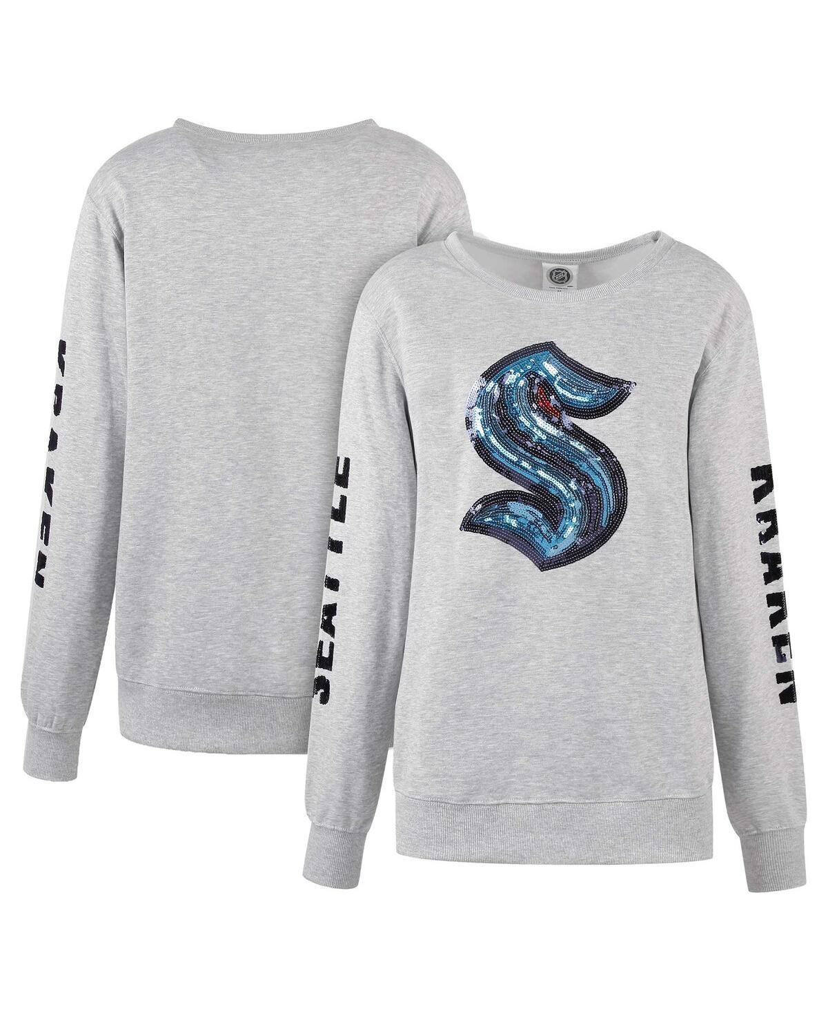 Women's Cuce Heather Gray Seattle Kraken Sequin Pullover Sweatshirt, Size: Small, Krk Grey Product Image