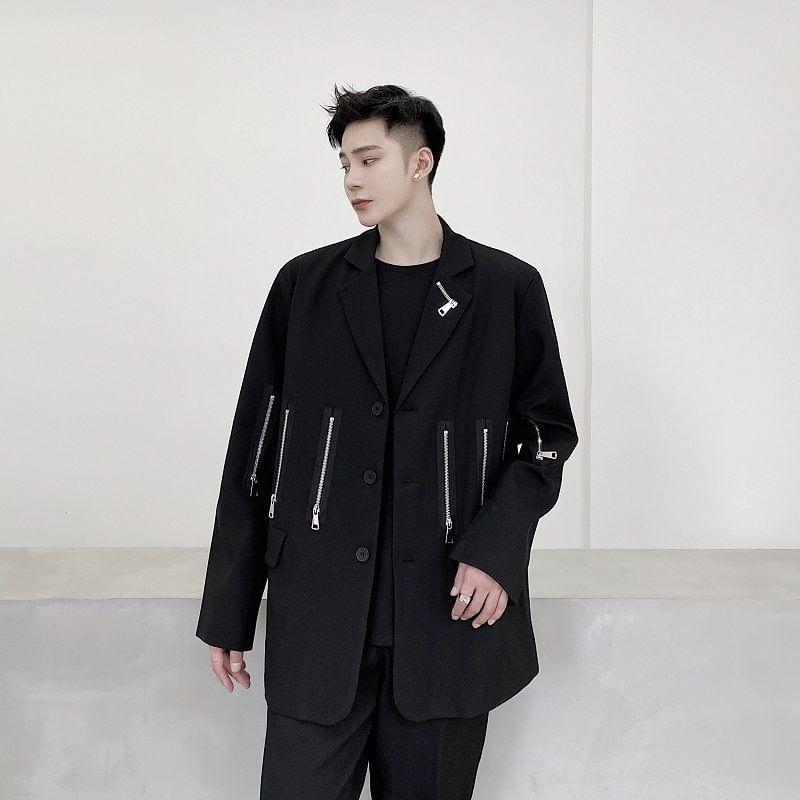Plain Zip Detail Single-Breasted Blazer Product Image