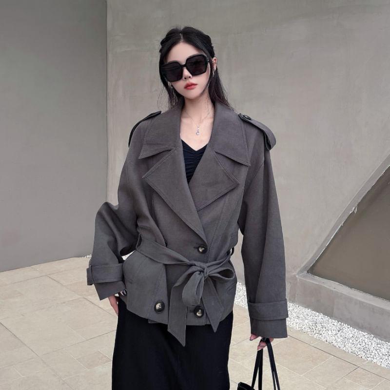 Double Breasted Plain Trench Jacket Product Image