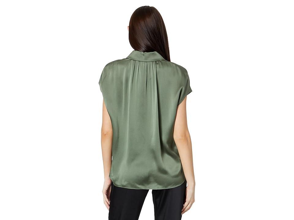 Cap-Sleeve Ruched-Back Silk Blouse Product Image