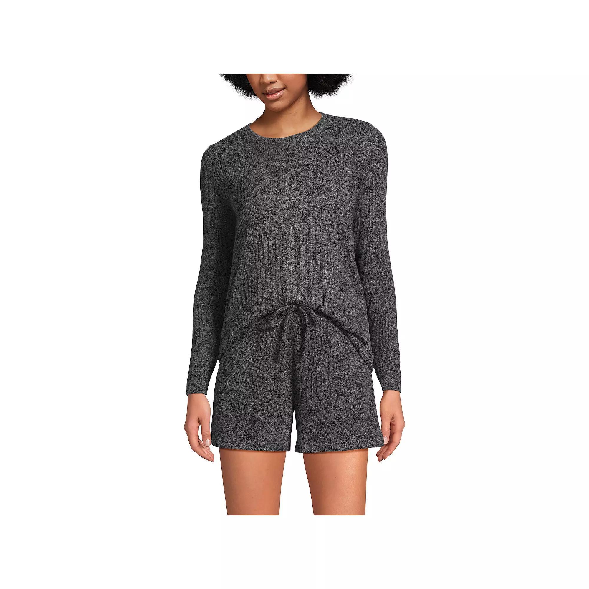 Women's Lands' End 2-pc. Cozy Brushed Rib Pajama Top & Pajama Shorts Set, Size: XL, Gray Melange Product Image