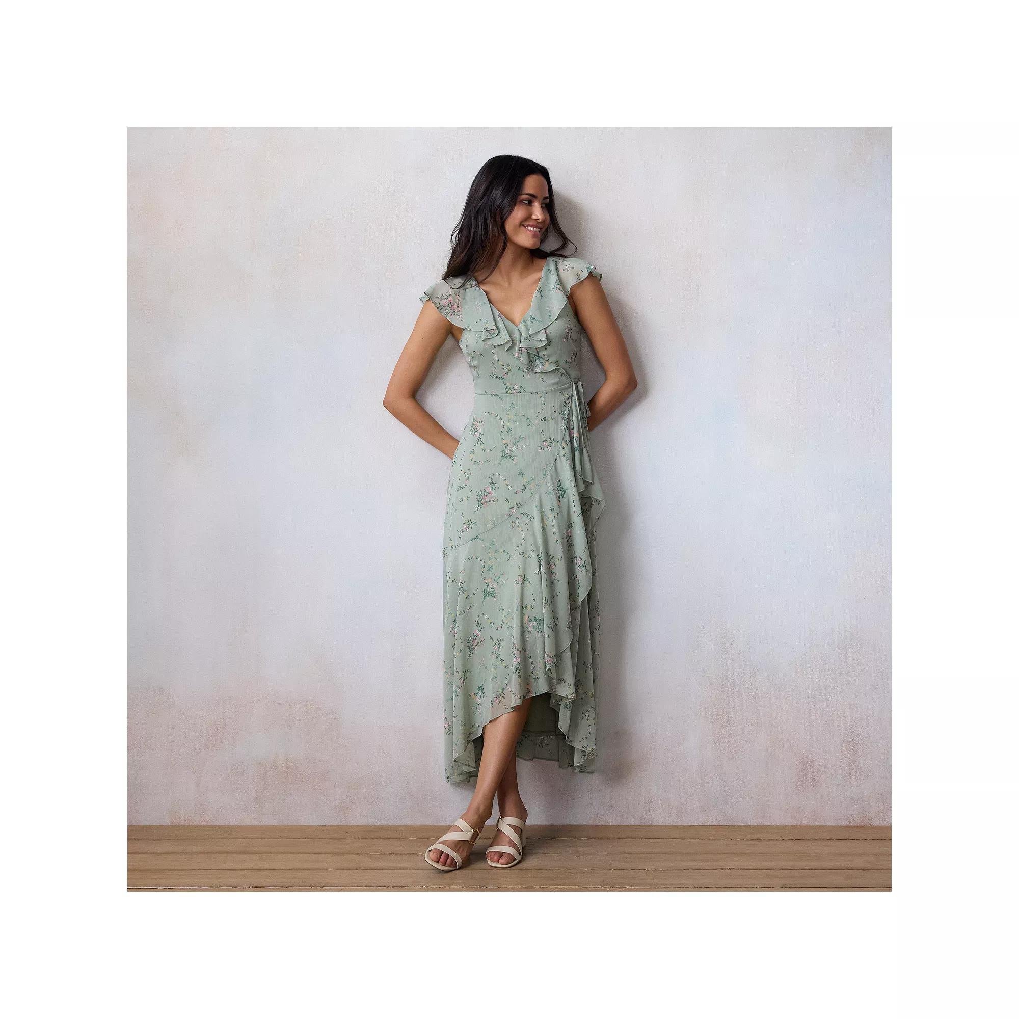 Petite LC Lauren Conrad Flutter Ruffle Wrap Maxi Dress, Womens Product Image