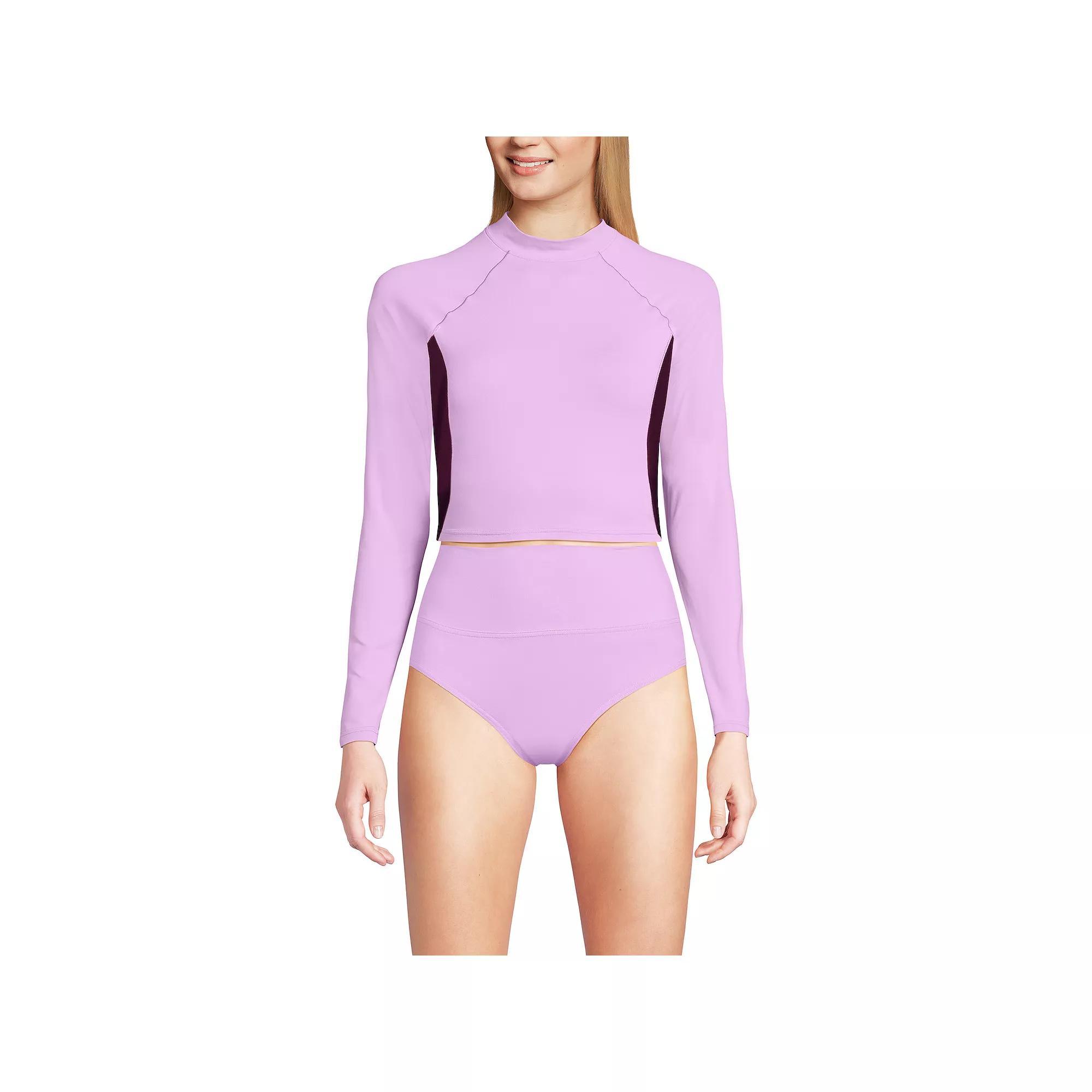 Women's Lands' End Long Sleeve Cropped UPF 50 Rash Guard Swim Top, Size: Small, Wild Purple Dark Wine Product Image