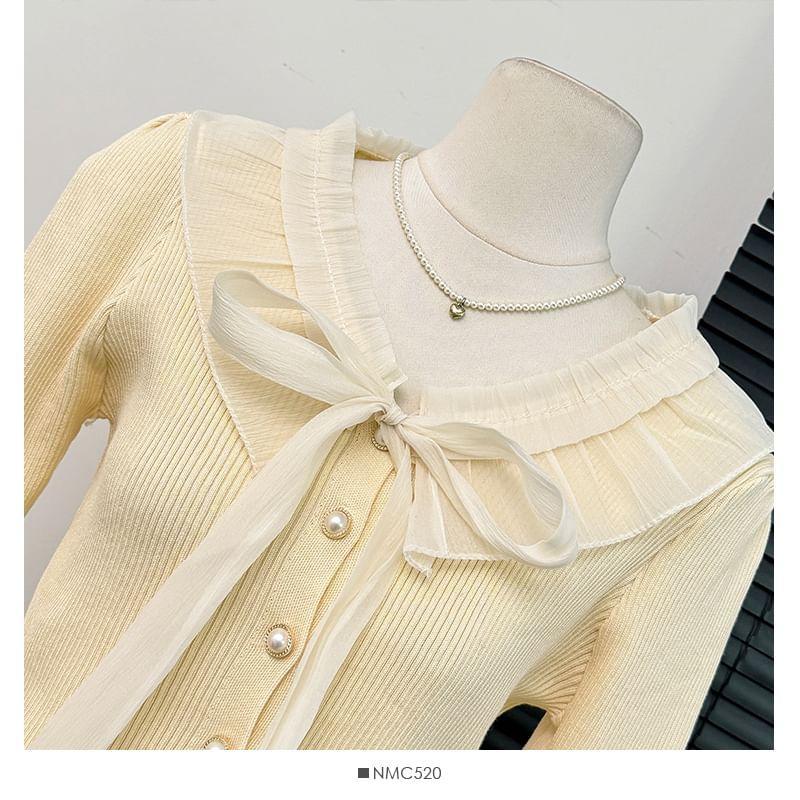Ruffle-Trim V-Neck Knit Crop Top Product Image
