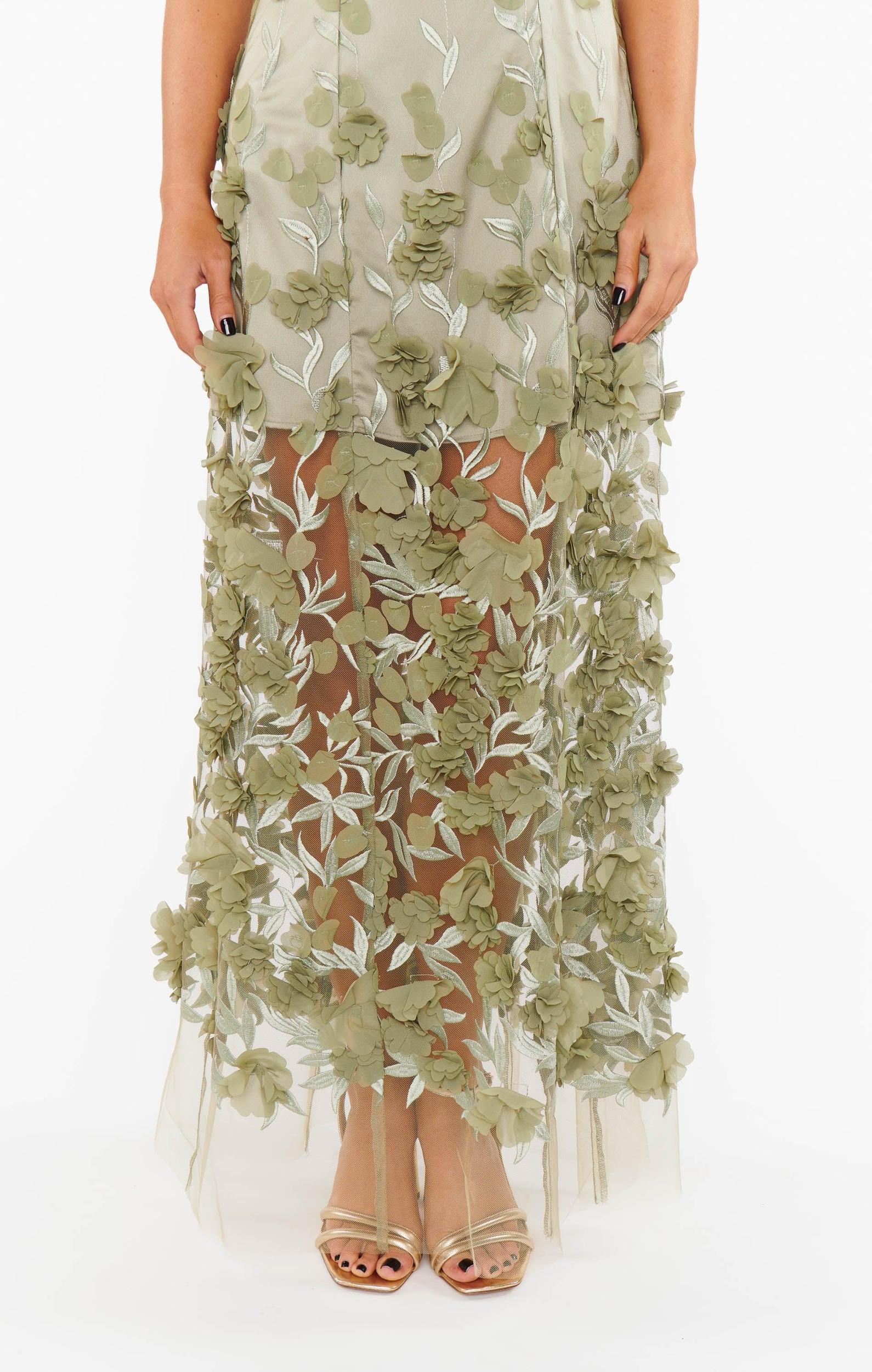 Stephanie Dress ~ Moss Green 3D Floral Product Image