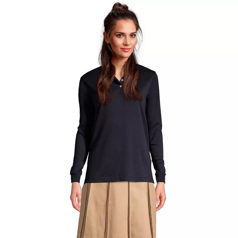 Womens Lands End School Uniform Long Sleeve 3-Button Interlock Polo Shirt Red Product Image