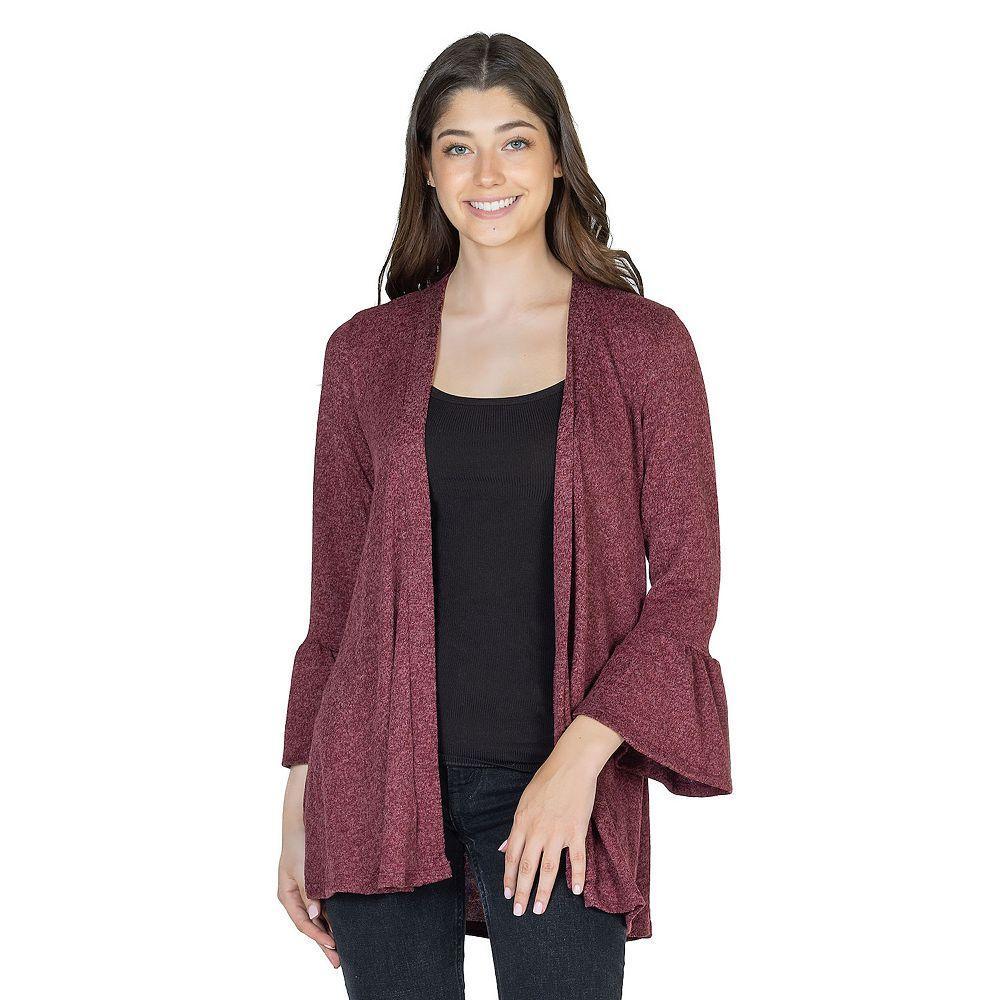 Women's 24Seven Comfort Apparel 3/4-Sleeve Open Cardigan, Size: Small, Black Product Image