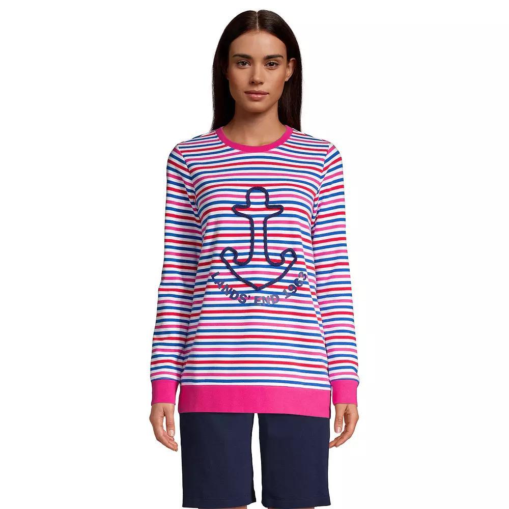 Petite Lands' End Serious Sweats Crewneck Sweatshirt Tunic, Women's, Size: Small Petite, Stripe Anchor Product Image