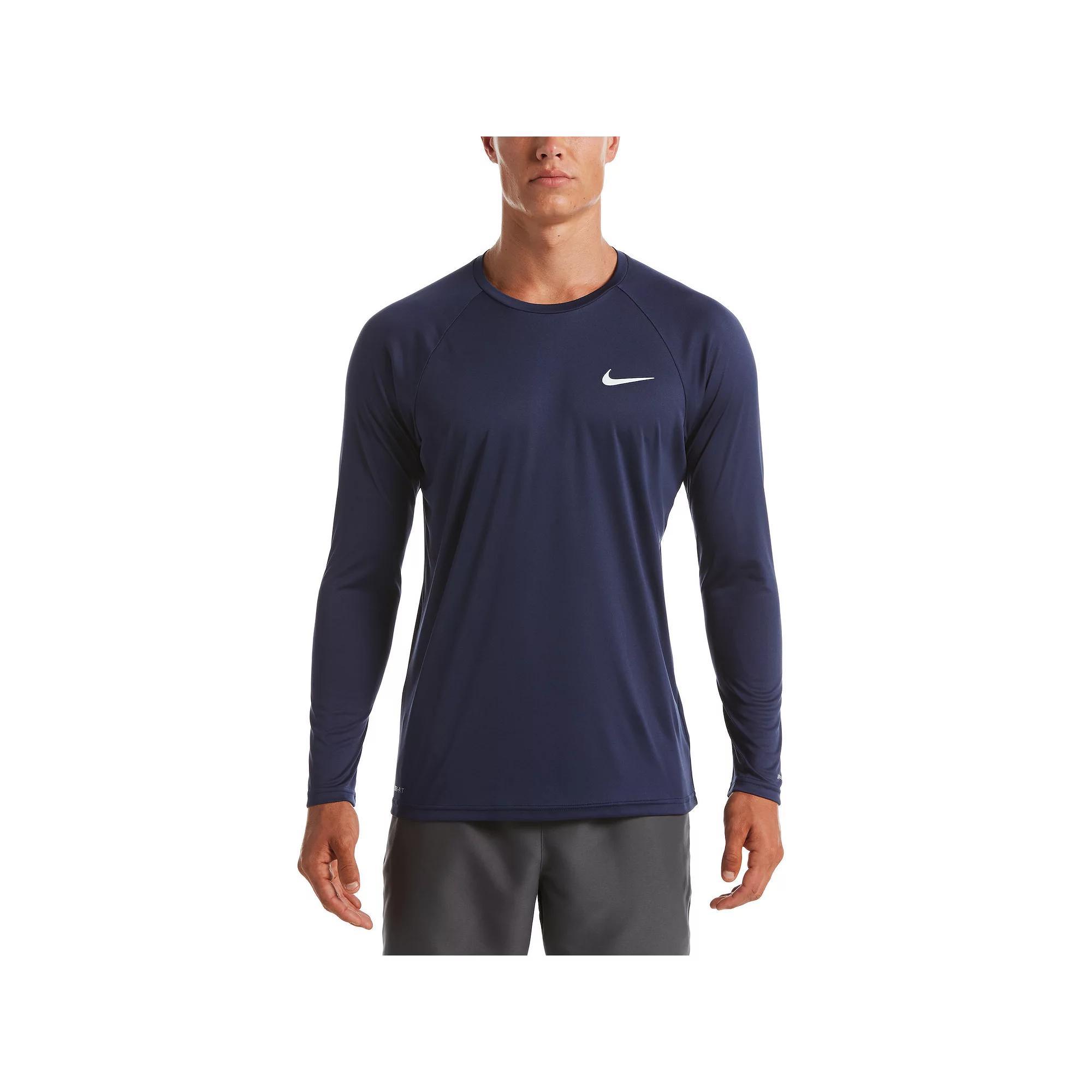 Men's Nike Dri-FIT UPF 40+ Hydroguard Long Sleeve Swim Tee, Size: Medium, Black Navy Product Image