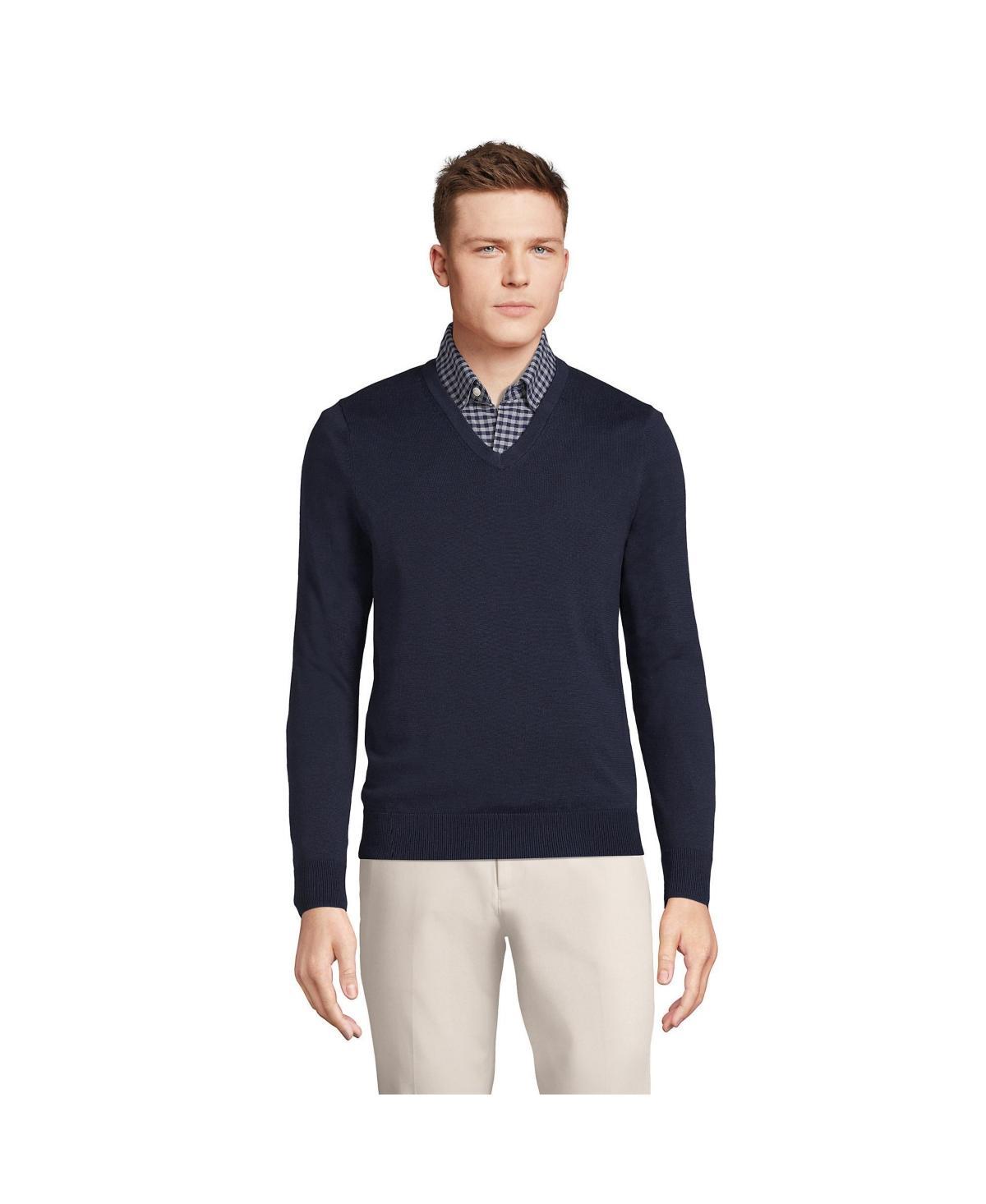 Lands End Mens Classic Fit Fine Gauge Supima Cotton V-neck Sweater Product Image