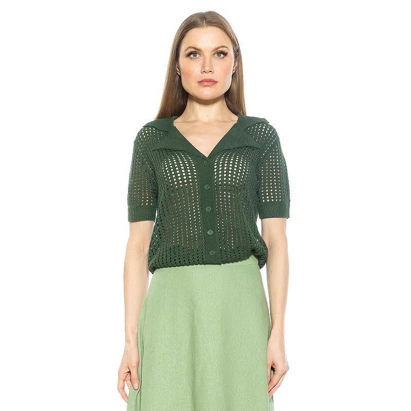Women's ALEXIA ADMOR Josi Crochet Button Down Top, Size: XL, Green Product Image