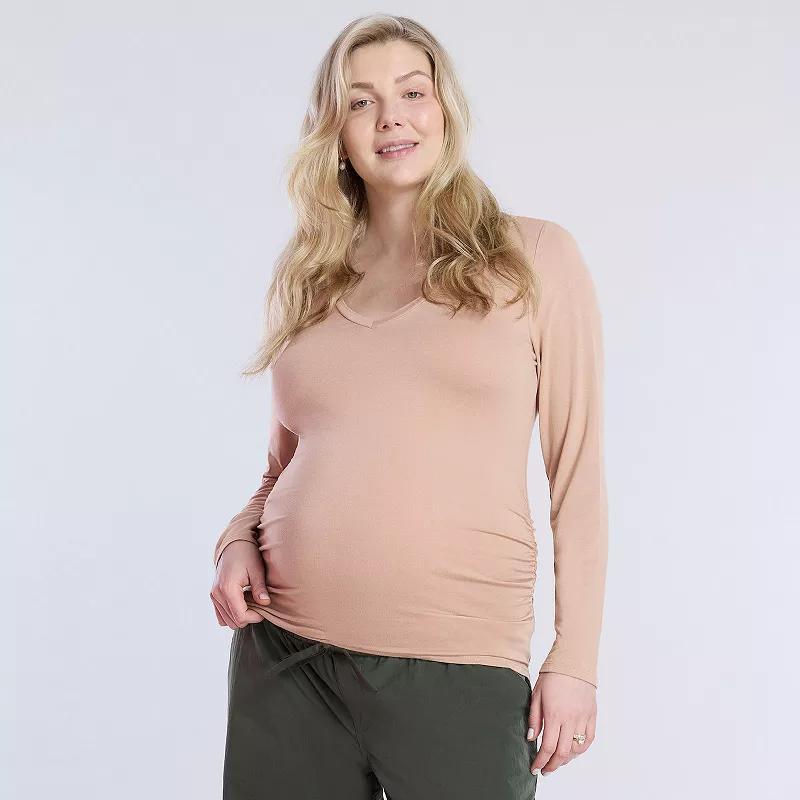 Maternity Motherhood® V-Neck Side Ruched Long Sleeve Tee, Women's, Size: Medium-Mat, White Product Image