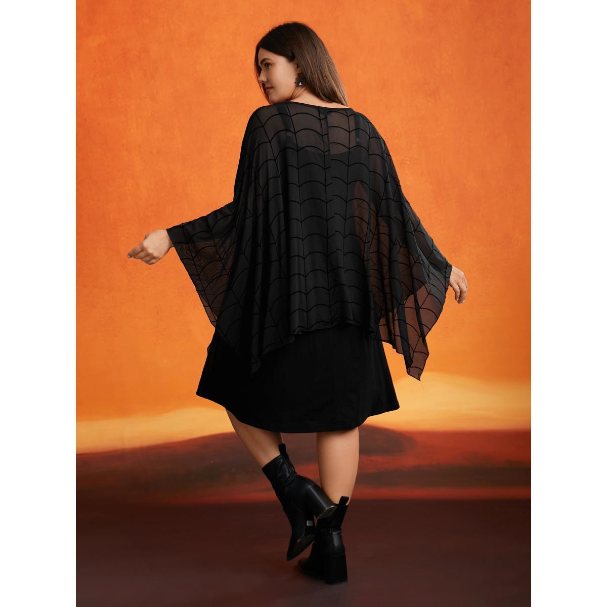 Plus Size Spider Web Textured Two-Piece Tank Style Dress Black Women Cocktail Texture Party Curvy Bloomchic 18-20/2X Product Image