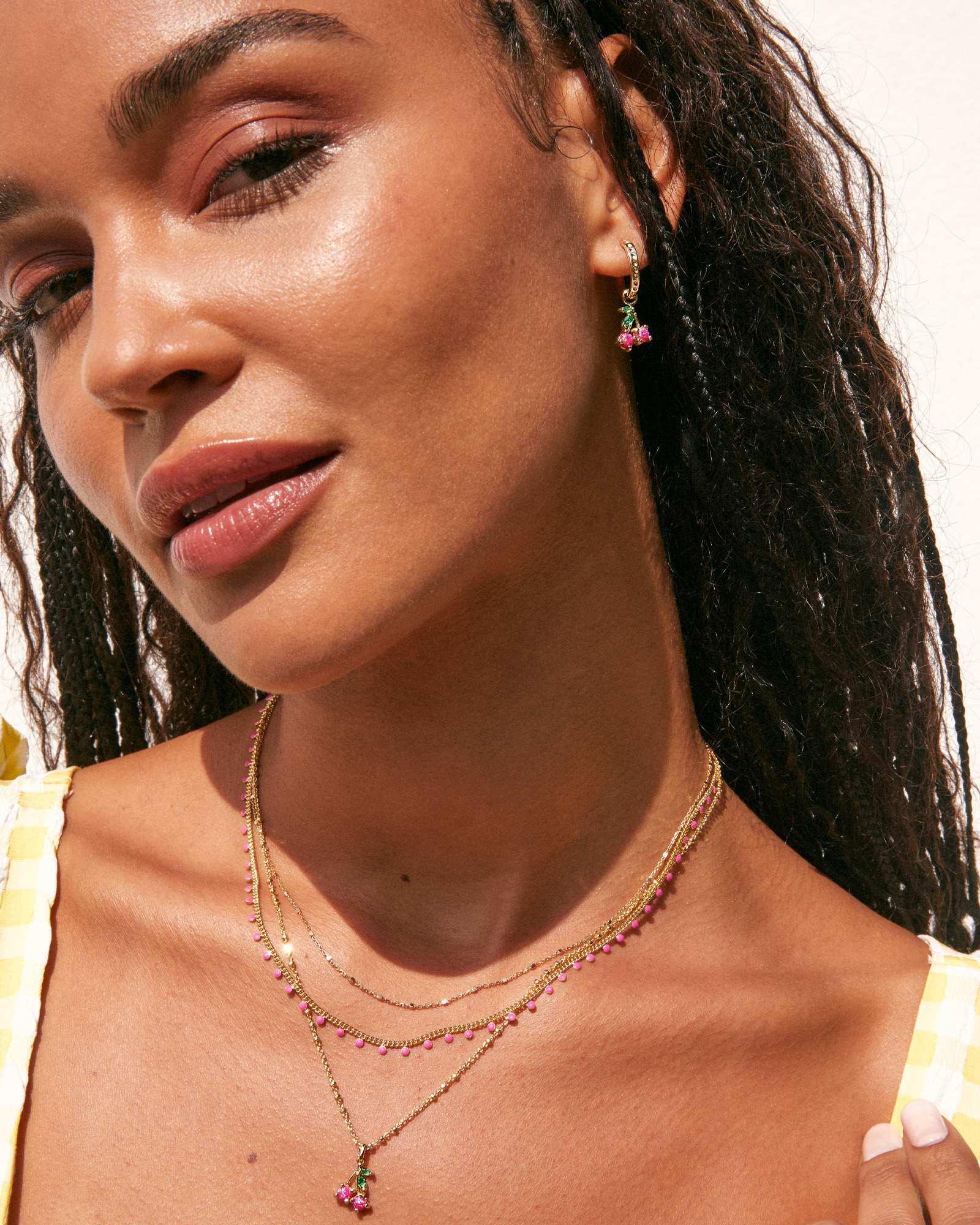 Cherry Gold Short Pendant Necklace in Berry Kyocera Opal Product Image