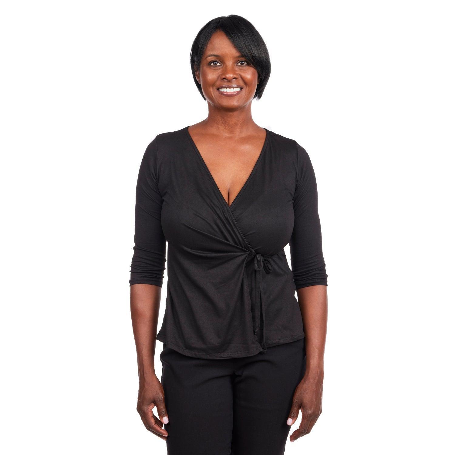 Inner Beauty Solid 3/4 Sleeve Surplice Front V-Neck Top Product Image