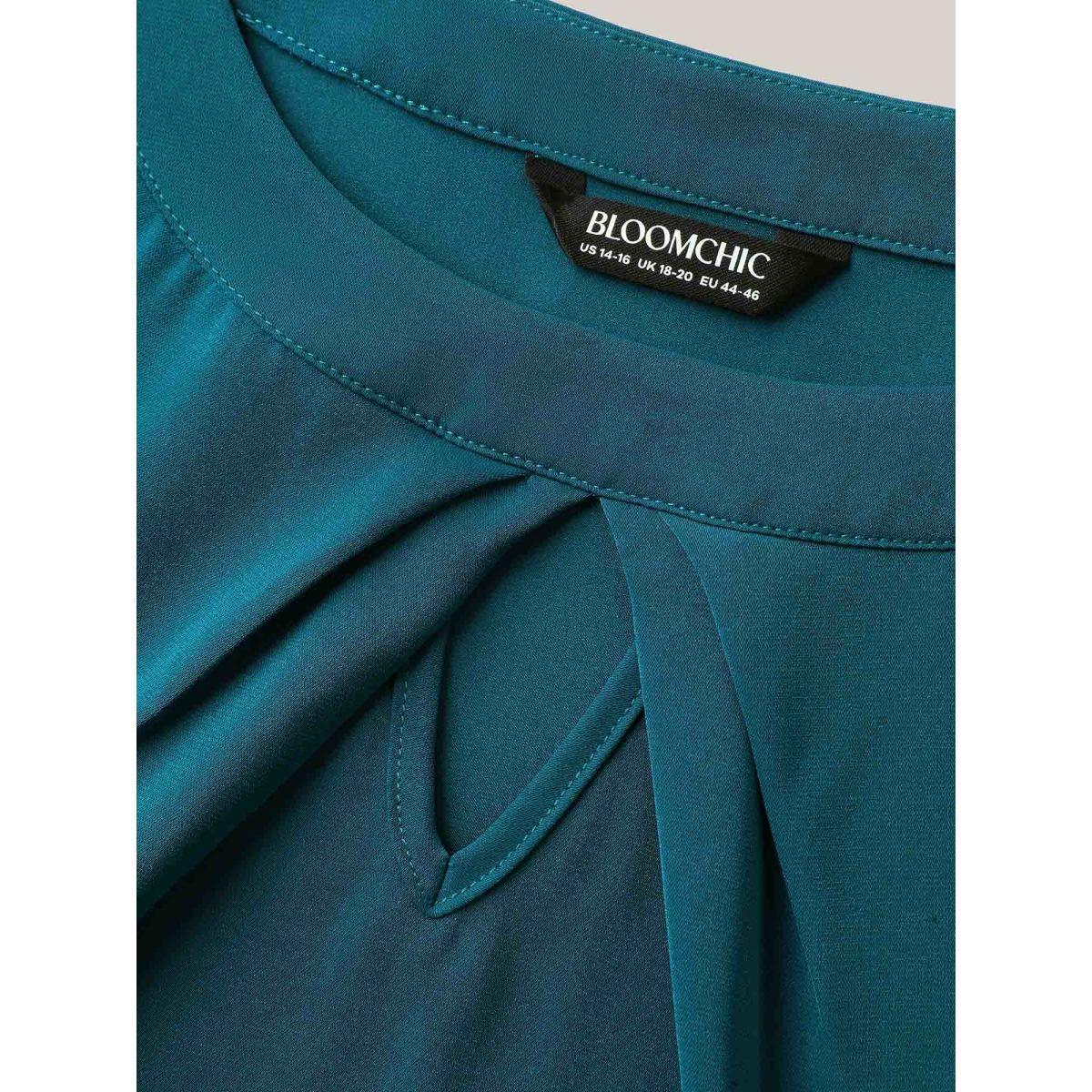 Plus Size Aegean Flared Sleeve Keyhole Solid Blouse Women Short sleeve Round Neck Work Blouses BloomChic 22-24/3X Product Image