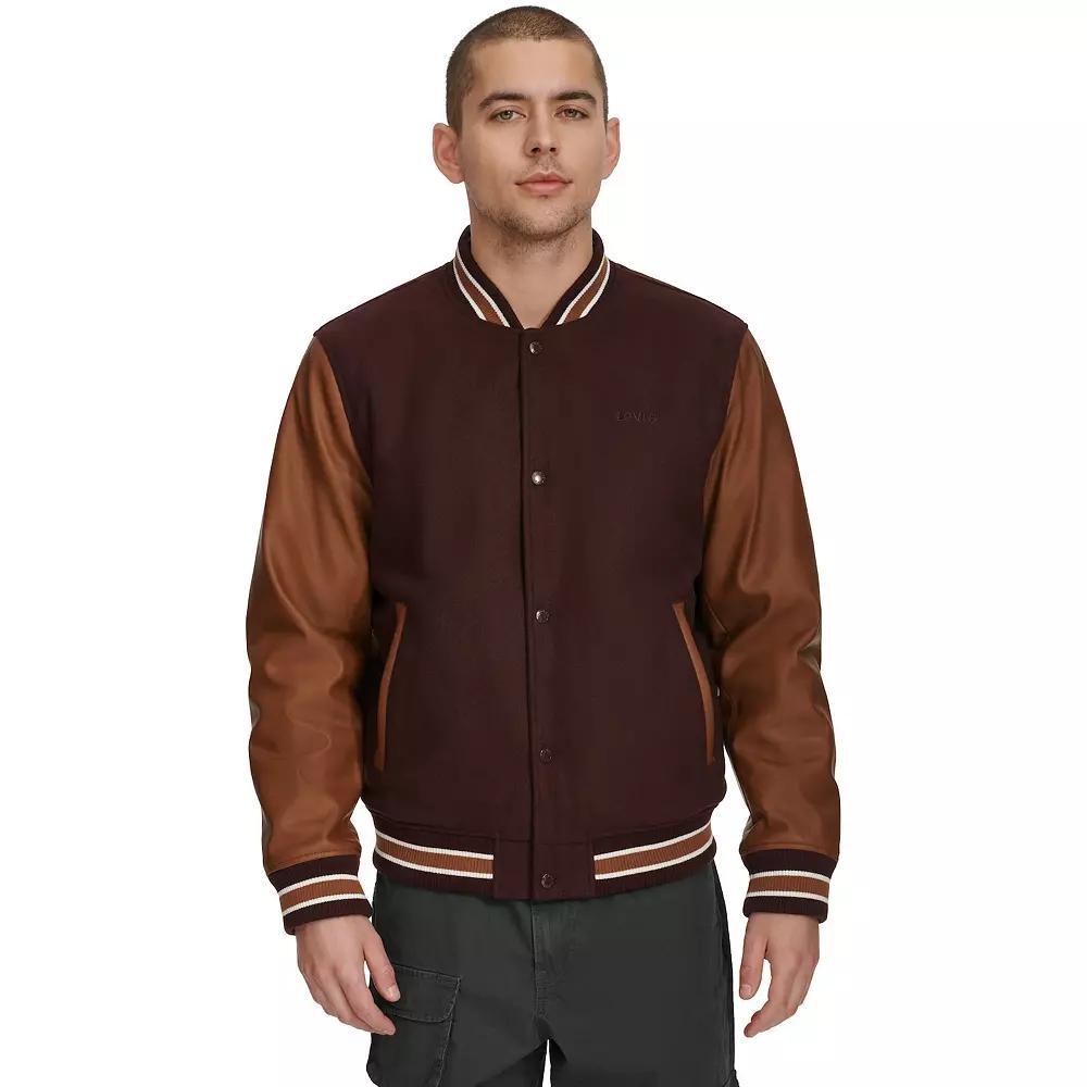 Men's Levi's® Mixed Media Letterman Bomber Jacket, Size: Medium, Dark Brown Product Image