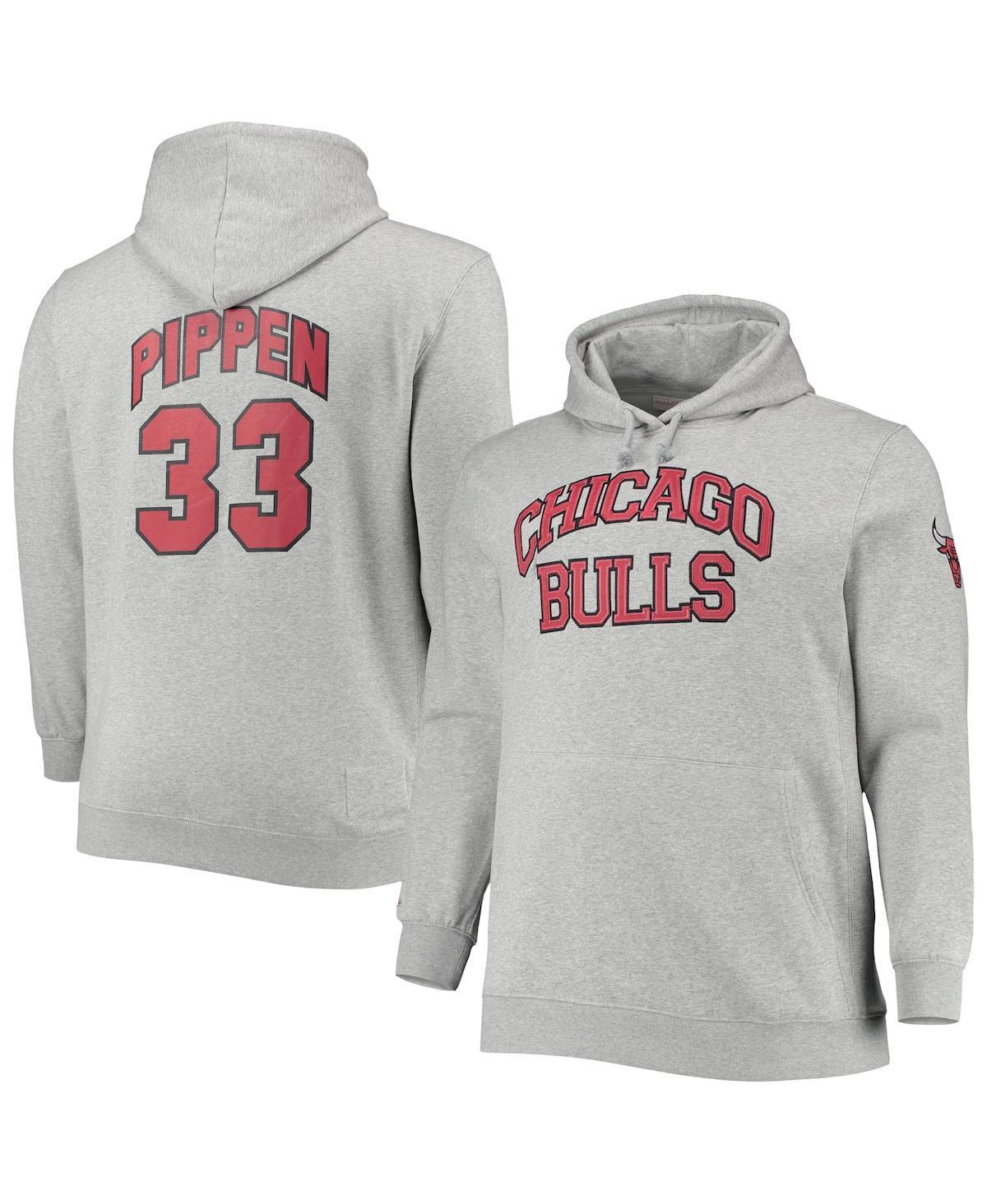 Men's Mitchell & Ness Scottie Pippen Heathered Gray Chicago Bulls Big & Tall Name & Number Pullover Hoodie, Size: 4XB, Grey Product Image