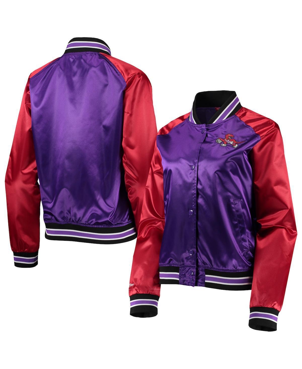 Women's Mitchell & Ness Purple Toronto Raptors Hardwood Classics Raglan Satin Full-Snap Jacket, Size: Medium, Rpt Purple Product Image