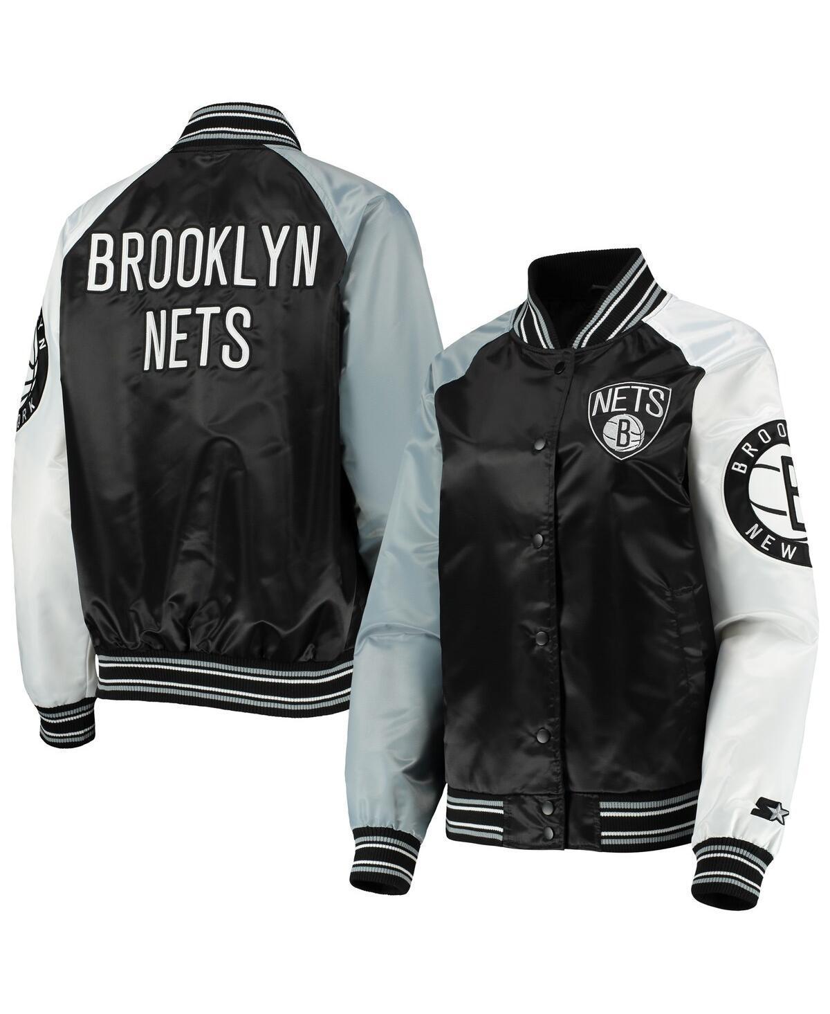 Women's Starter Black Brooklyn Nets The Prospect Raglan Full-Snap Jacket, Size: Medium Product Image