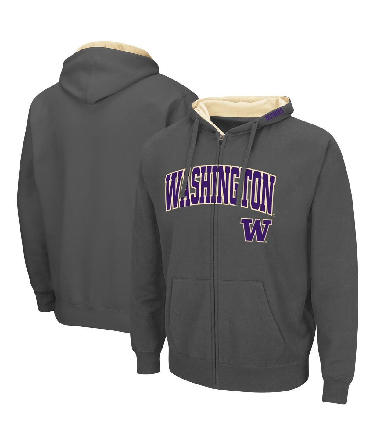 Men's Colosseum Charcoal Washington Huskies Arch & Logo 3.0 Full-Zip Hoodie, Size: Large Product Image