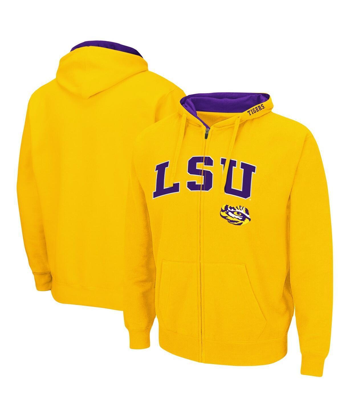 Men's Colosseum Gold LSU Tigers Arch & Logo 3.0 Full-Zip Hoodie, Size: Large Product Image