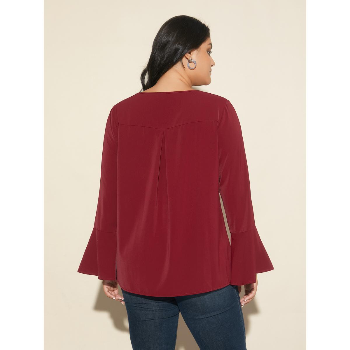 Plus Size Scarlet Beaded Embellished Bell Sleeves Blouse Women Cocktail Long Sleeve Round Neck Party Blouses BloomChic 18-20/2X Product Image