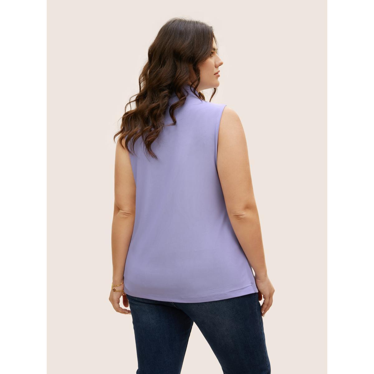Plus Size Overlap Collar Solid Pleated Tank Top Women Lavender Elegant Pleated Overlap Collar Everyday Tank Tops Camis BloomChic 14-16/1X Product Image