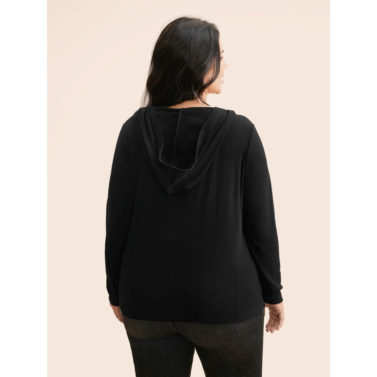 Plus Size Hooded Zipper Medium Stretch Sweatshirt Women Black Casual Texture Hooded Everyday Sweatshirts BloomChic 26/4X Product Image