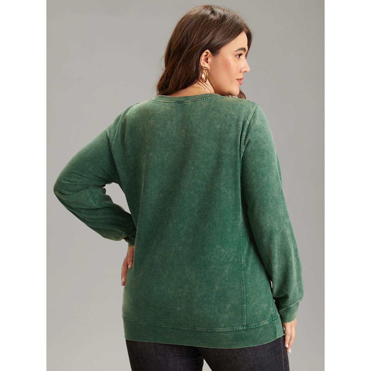 Plus Size Solid Vintage Round Neck Sweatshirt Women Cyan Casual Plain Round Neck Dailywear Sweatshirts BloomChic 28/5X Product Image