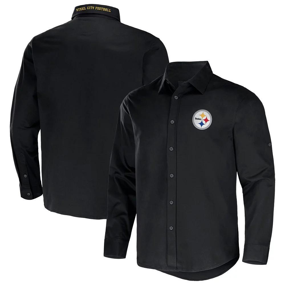 Men's NFL x Darius Rucker Collection by Fanatics Black Pittsburgh Steelers Convertible Twill Long Sleeve Button-Up Shirt, Size: Small Product Image
