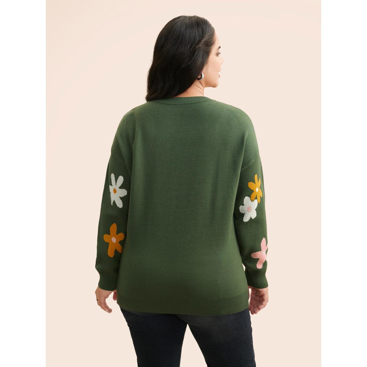 Plus Size Supersoft Essentials Floral Crew Neck Pullover Greenbean Women Casual Long Sleeve Round Neck Everyday Pullovers BloomChic 30/6X Product Image