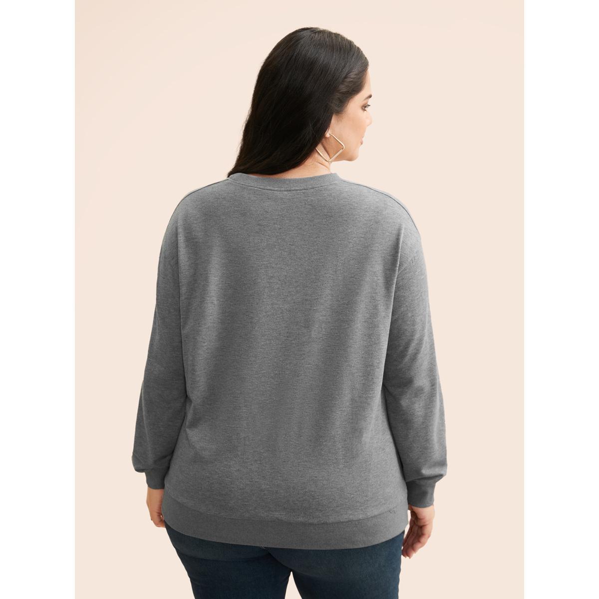 Plus Size Round Neck Stitch Slightly Stretchy Sweatshirt Women Mediumgray Casual Topstitching Round Neck Everyday Sweatshirts BloomChic 30/6X Product Image